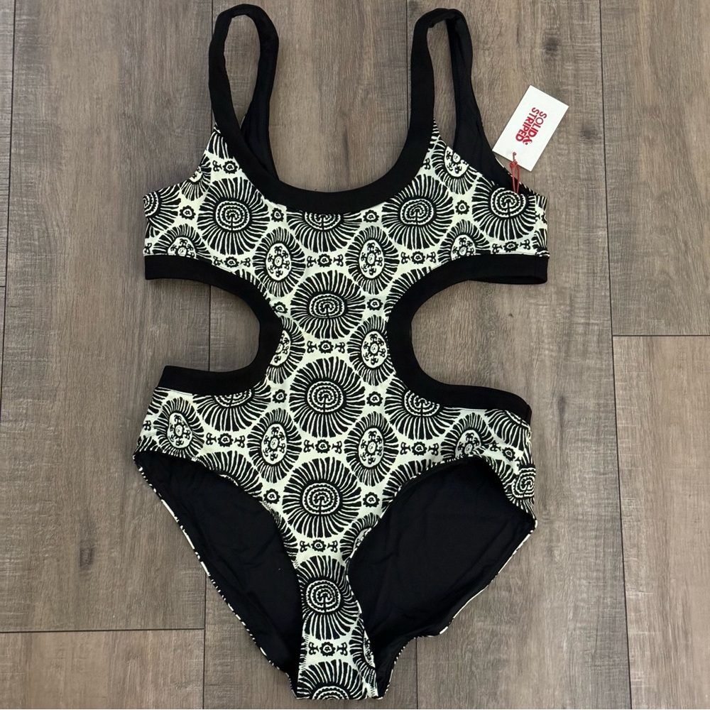 Solid & Striped Cut-Out One Piece Swimsuit
